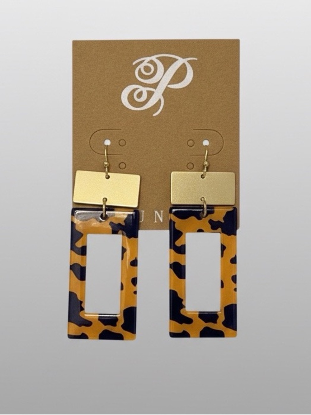 Plunder Gold Tone and Tortoiseshell Rectangle Drop Earrings